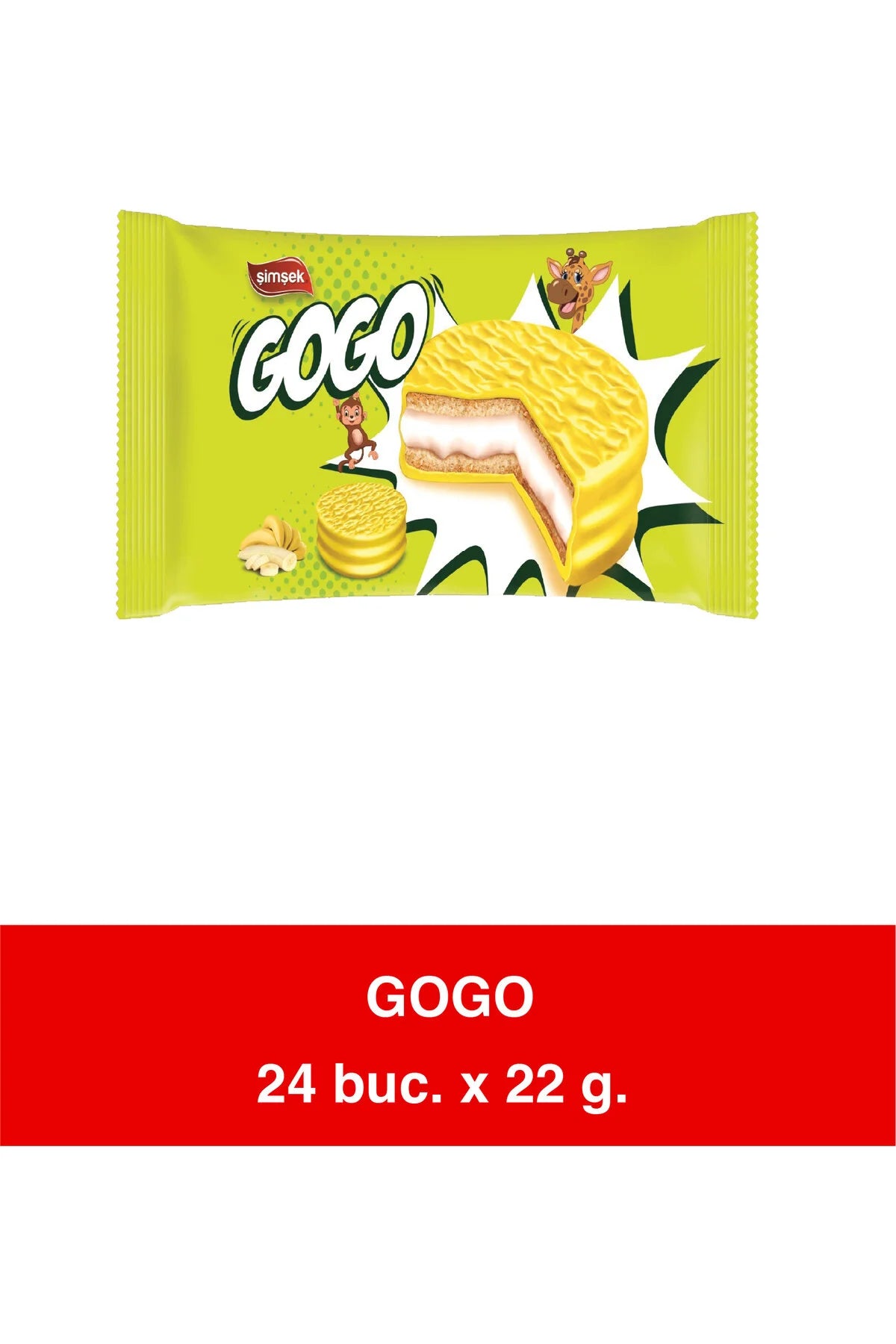 GOGO - Biscuiti sandwich cu glazura de banana si crema mashmallow 24 x22g