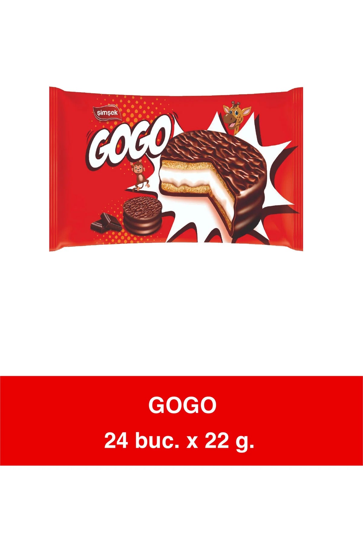 GOGO - Biscuiti sandwich cu glazura de cacao si crema mashmallow 24 x22g