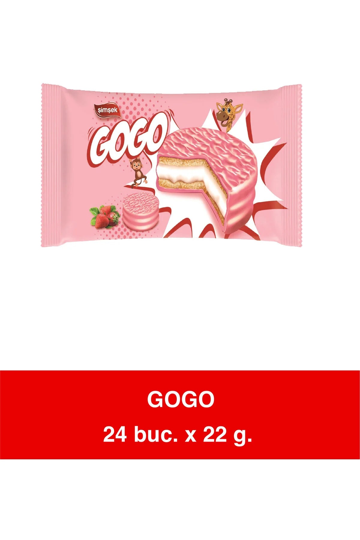 GOGO - Biscuiti sandwich cu glazura de capsuni si crema mashmallow 24 x22g