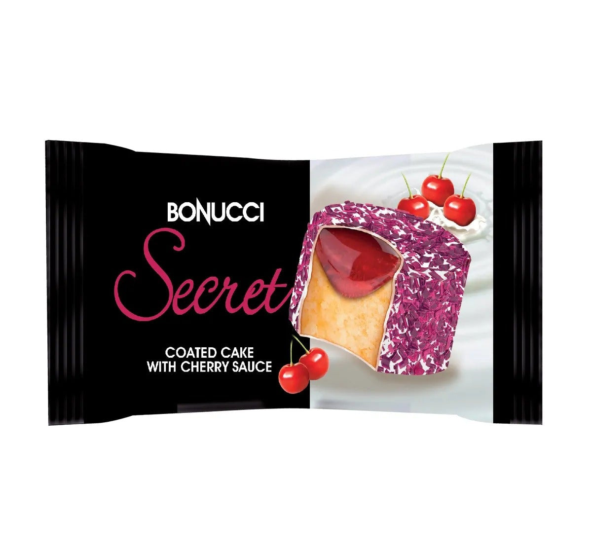 Secret – Prajitura cu glazura de ciocolata alba si sos de cirese 50g x 24 bucati