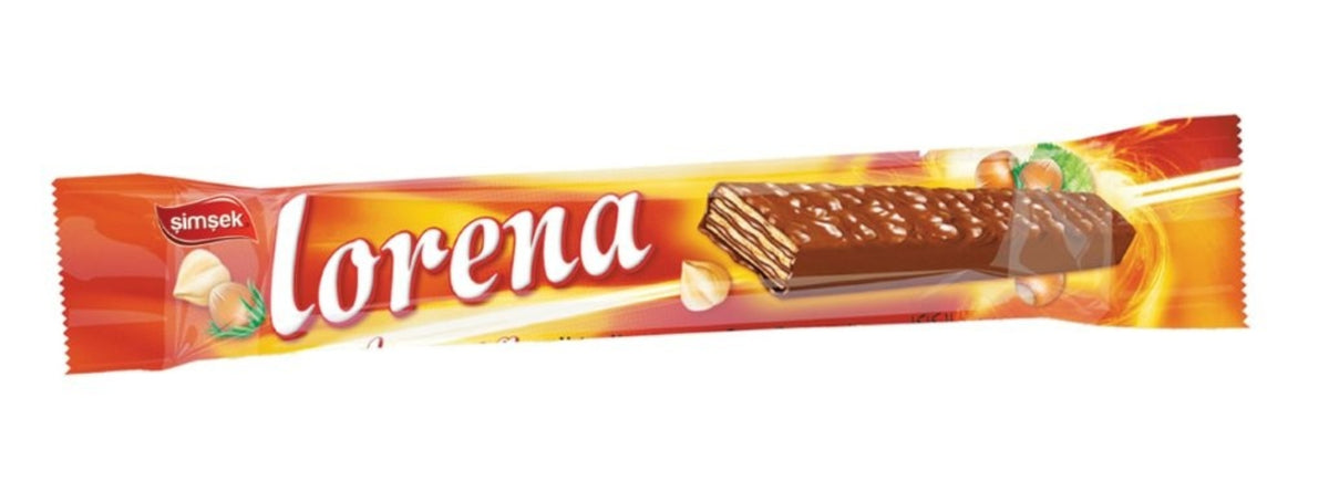 Napolitană Lorena acoperită cu ciocolată cu alune, cu umplutură bogată de cremă de alune, 50g x 24 bucăți (Cutie vrac)