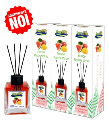 Set 3 X PureLife Odorizant de cameră cu bețișoare PureLife – Mango, Pepene Verde – 120 ml
