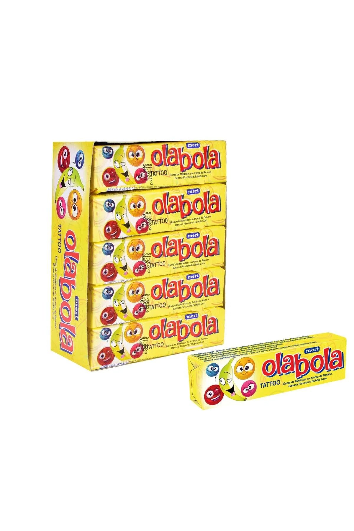 OLABOLA Tattoo – Gumă cu aromă de banană + Tattoo – 20g x 20 bucăți |   Dulce și Interactiv