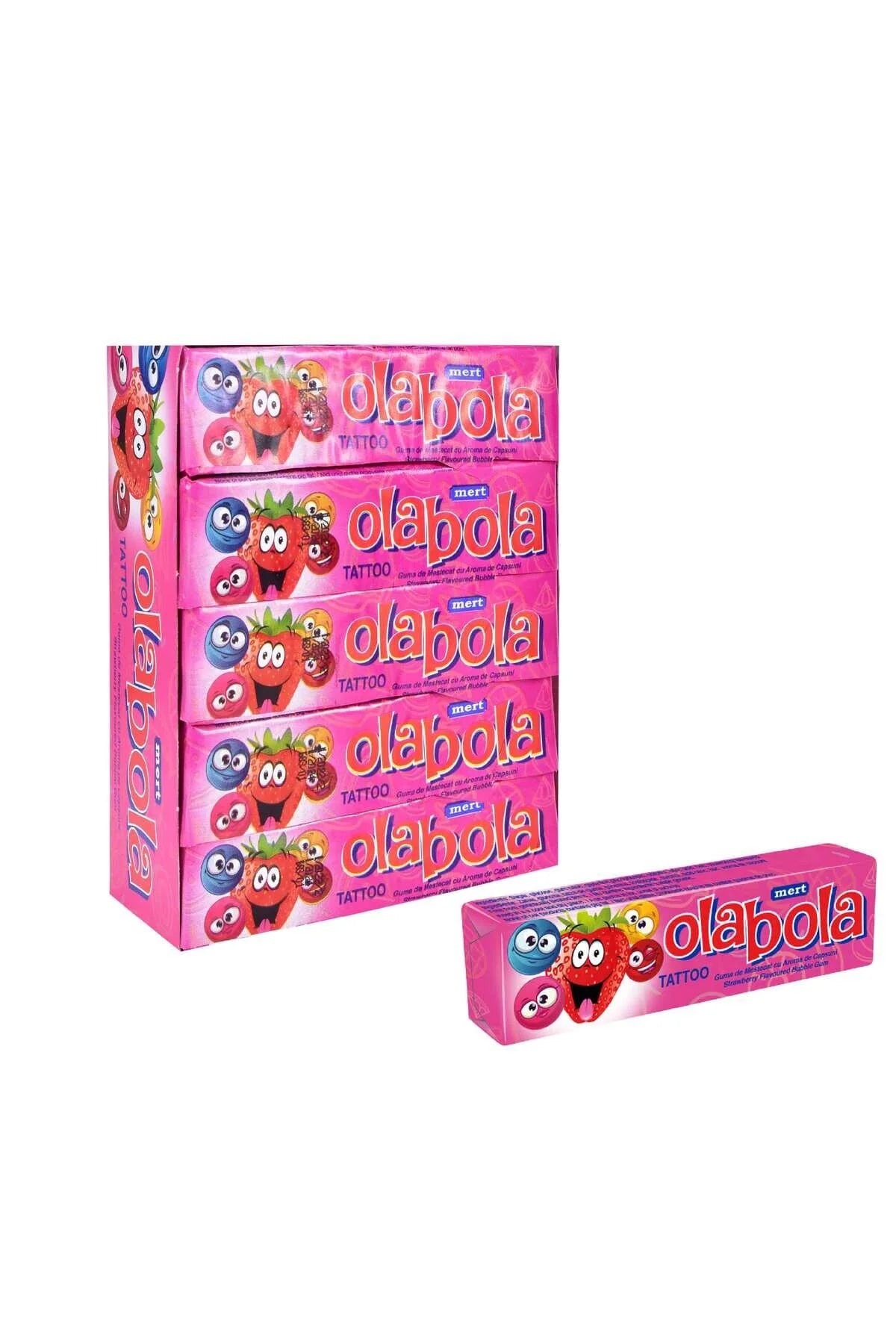 OLABOLA Tattoo – Gumă cu aromă de căpșuni + Tattoo – 20g x 20 bucăți |   Dulce și jucăuș
