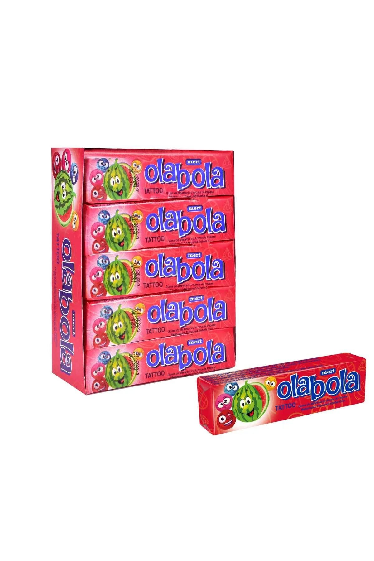 OLABOLA Tattoo – Gumă cu aromă de pepene verde + Tatuaj – 20g x 20 bucăți |   Gust distractiv și răcoritor