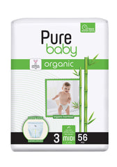 PURE BABY Organic Bamboo scutece Nr. 3 midi (4-10 kg), 56 buc