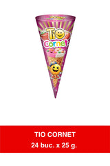 Tio Cornet Strawberry – Cornete de napolitană cu aromă de căpșuni și drajeuri – 25g x 24 bucăți Cutie display